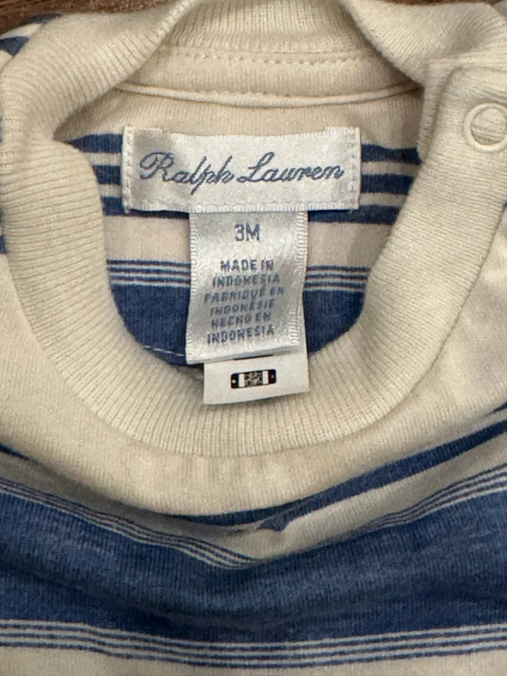 Ralph Lauren Cream & Blue Striped Short Sleeve Tee with Tan Shorts